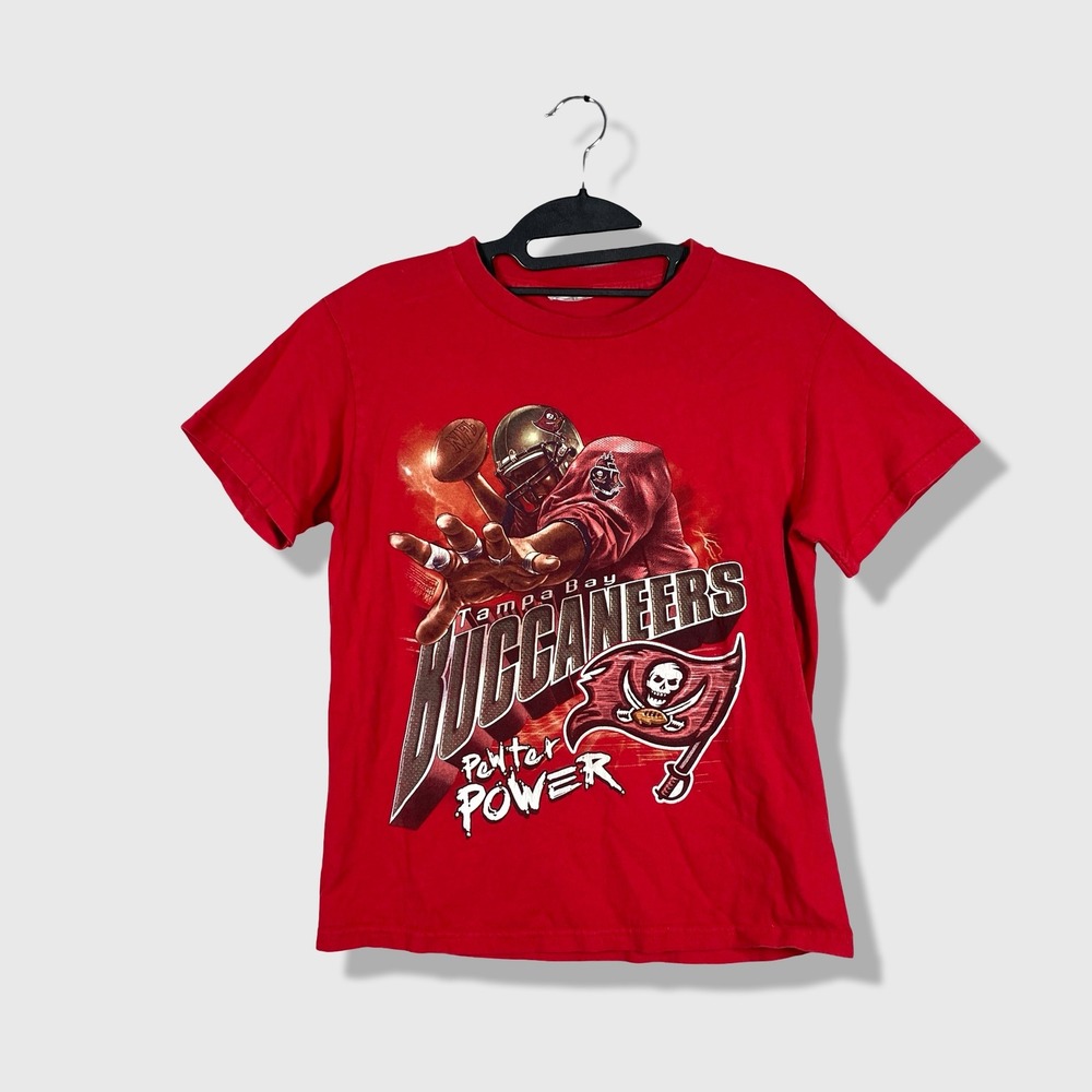 Vintage NFL Tampa Bay Buccaneers Kids XL Red Pewter Power Graphic Tee Shirt